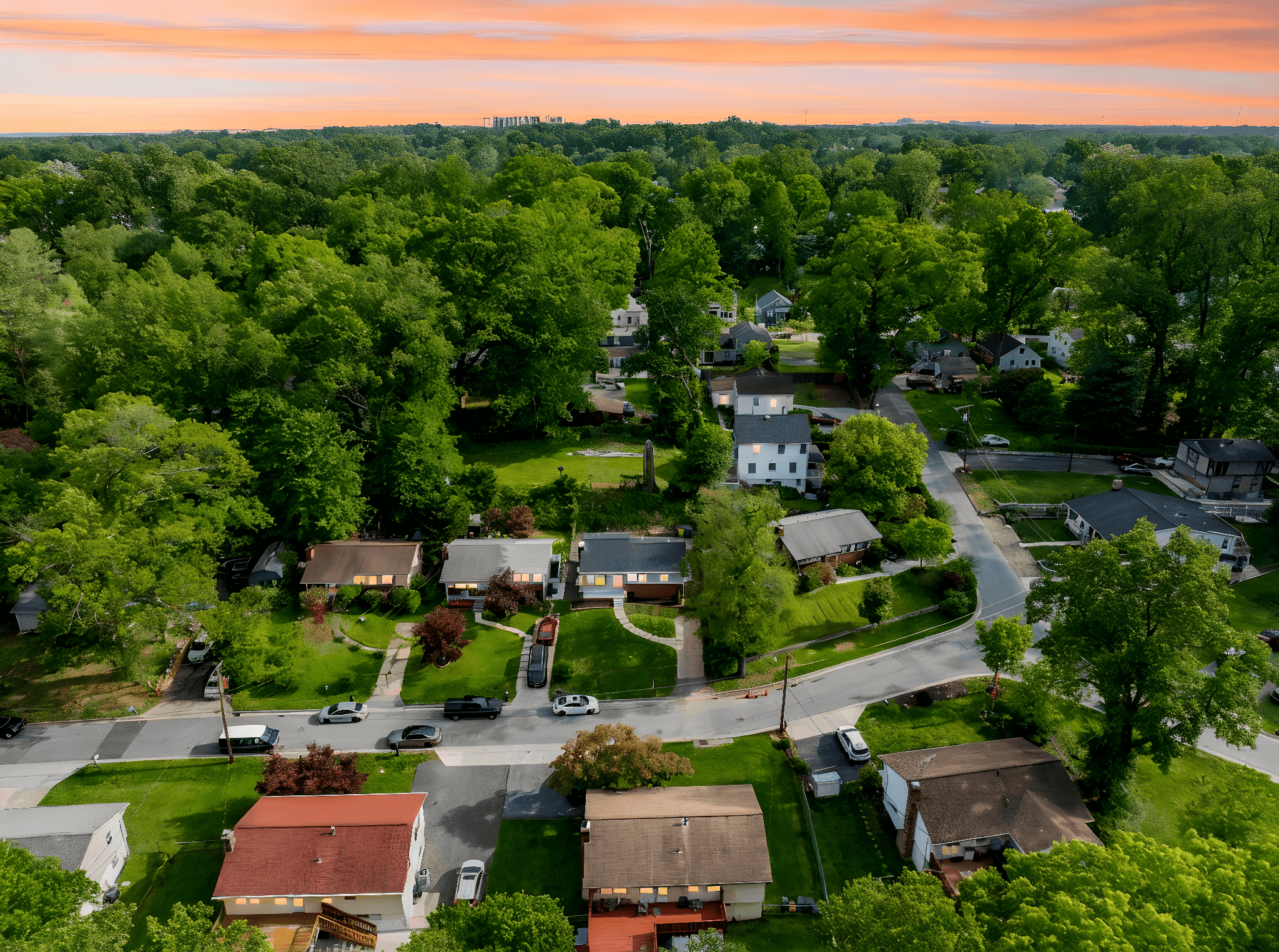 Aerial dusk view
